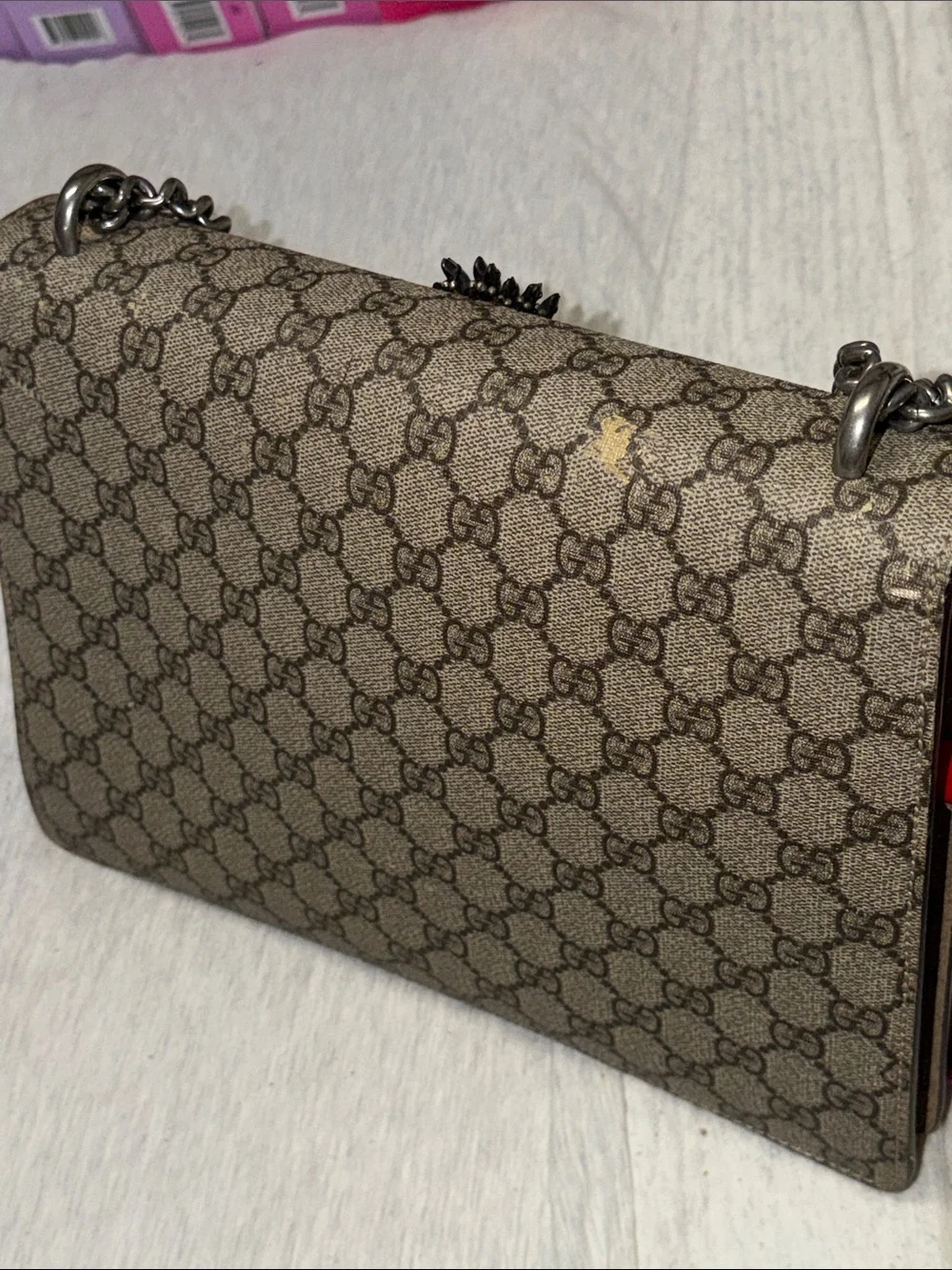 Gucci Beige GG Supreme Embroidered Dionysus Shoulder Bag with Pineapple Detail